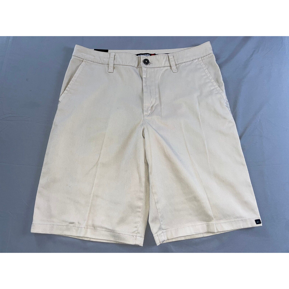 Quiksilver Flat Front Stretch Poly-Cotton Chino Shorts. Beige, Size 31. EUC!!